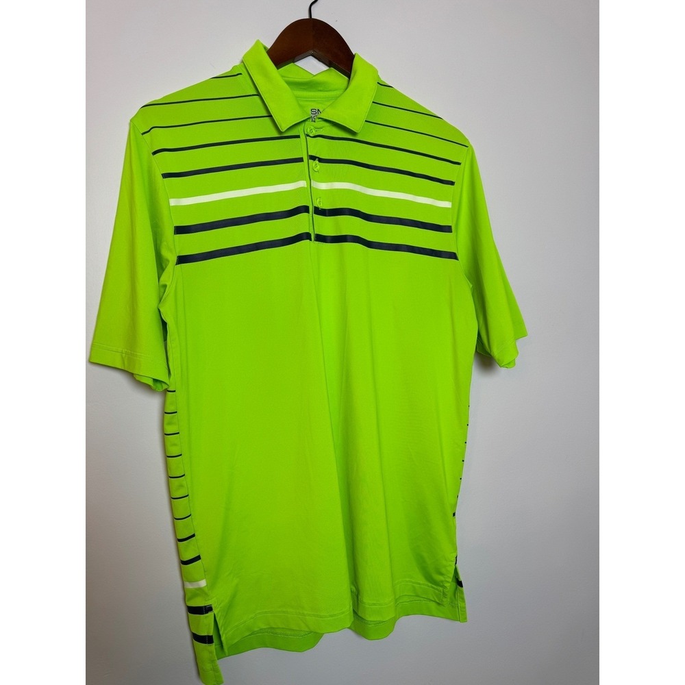 Under‎ Armour Mens HeatGear Polo Shirt Small Loose Lime Green Striped Golf Top